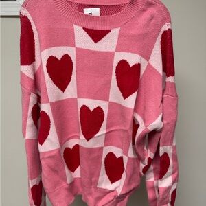 Pink and Red Heart Pattern Sweater